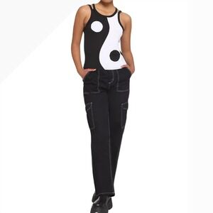 Hot Topic Womens Black White Yin Yang Tank Top Spaghetti Strap Size M
